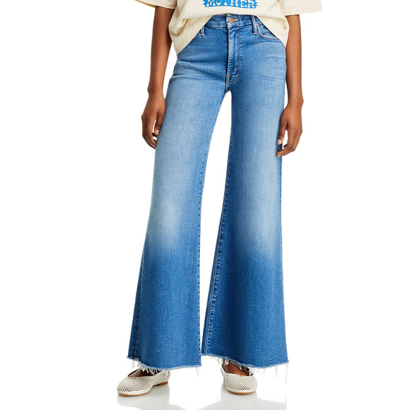 MOTHER JEANS WOMENS SIZE 30 THE ROLLER FRAY HIGH-RISE WIDE LEG FLARE BLUE NEW - Picture 1 of 13